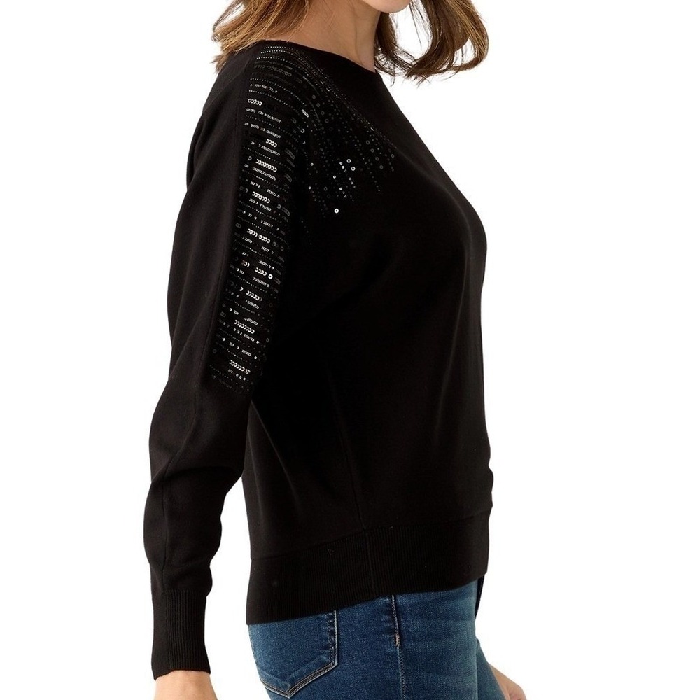 Tahari $98 XL Black Sequin Embellished Batwing Shoulder Sleeve Knit Sweater